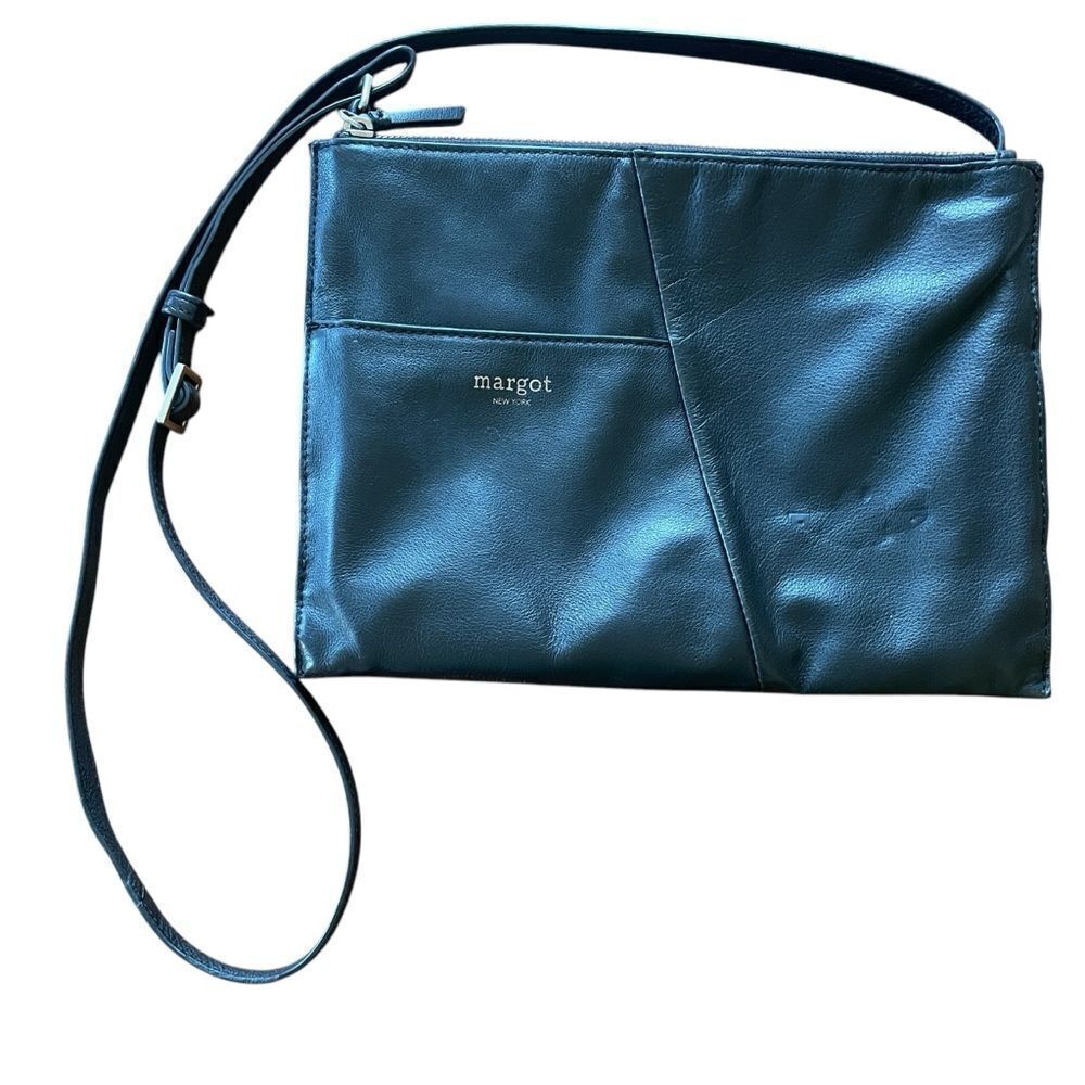 Margot New York Peebles Leather CrossbodyโShoulder Bag Purse Black